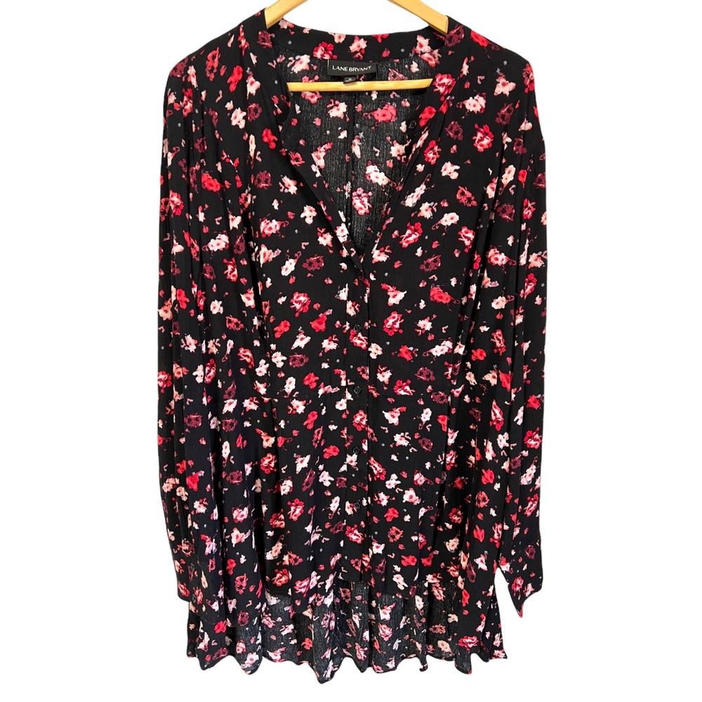 Lane Bryant pretty crepe abstract floral print ruffled tunic top #43C